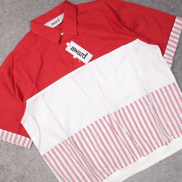 VTG 80s 90s Award Deadstock Large Red White Striped Short Sleeve Collared Shirt - Picture 8 of 9